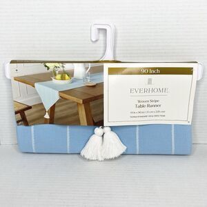 Bed Bath & Beyond Everhome Woven Stripe Table Runner Blue White 14" x 90"